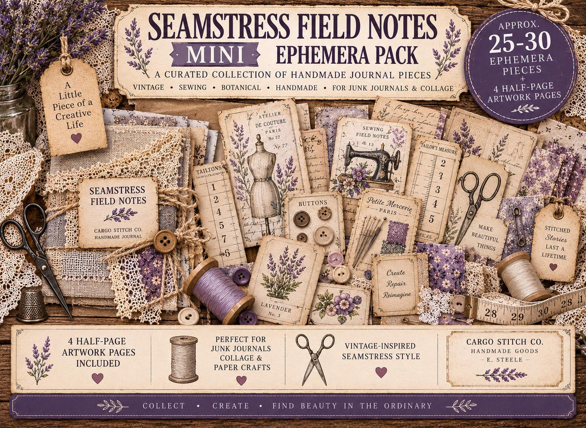 Mini Lavender Atelier Sewing Junk Journal Bundle | Vintage Sewing Ephemera Kit | Lavender Lace Journal Pages | Handmade Junk Journal Kit
