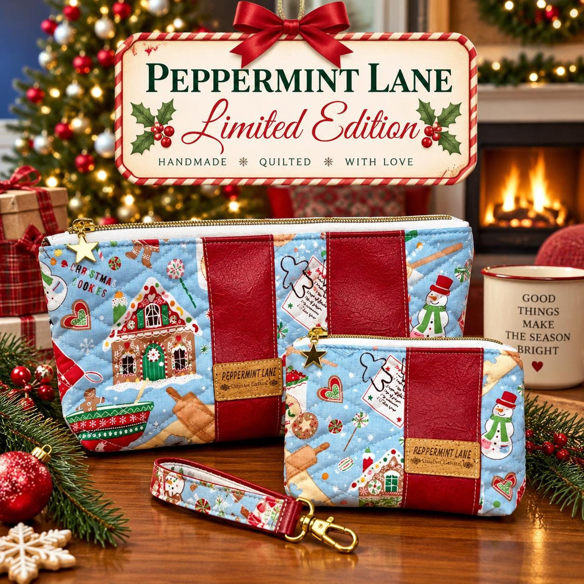 Gingersnap’s Christmas Zipper Pouch & Gift Set | Quilted Gingerbread Project Bag | Peppermint Lane Limited Edition