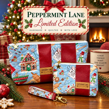 Gingersnap’s Christmas Zipper Pouch & Gift Set | Quilted Gingerbread Project Bag | Peppermint Lane Limited Edition