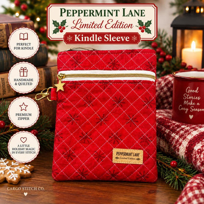 Quilted Kindle Sleeve 9.5×7 | Peppermint Lane Limited Edition | Christmas E-Reader, Book & Journal Pouch