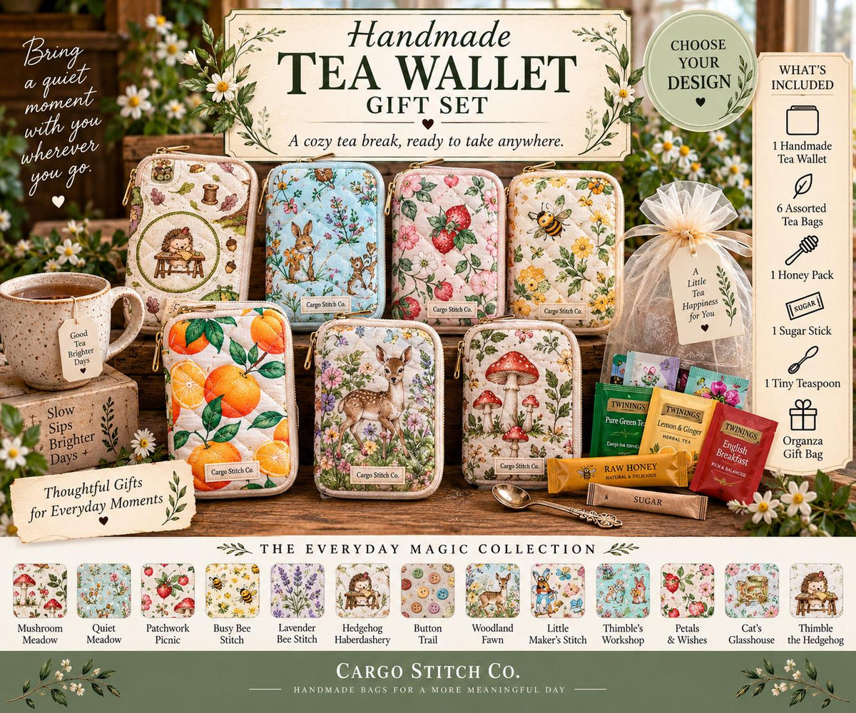 Tea Lover Gift Set | Handmade Quilted Tea Wallet with 6 Teas, Honey & Spoon | Ready to Gift Tea Gift