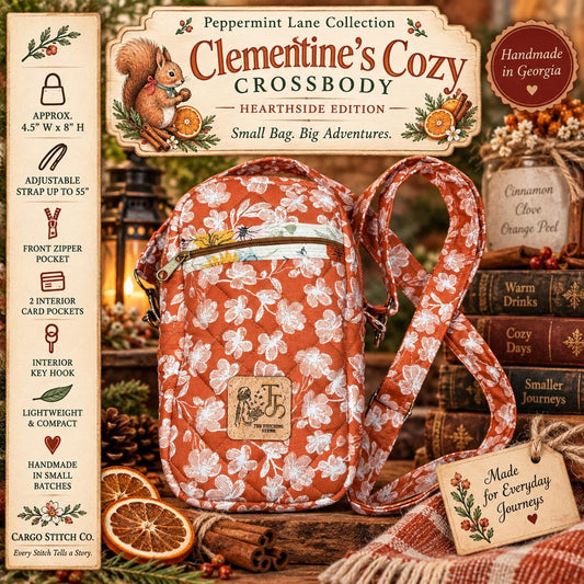 Clementine’s Cozy Crossbody Bag, Quilted Small Purse, Orange Floral Quick Haul, Peppermint Lane