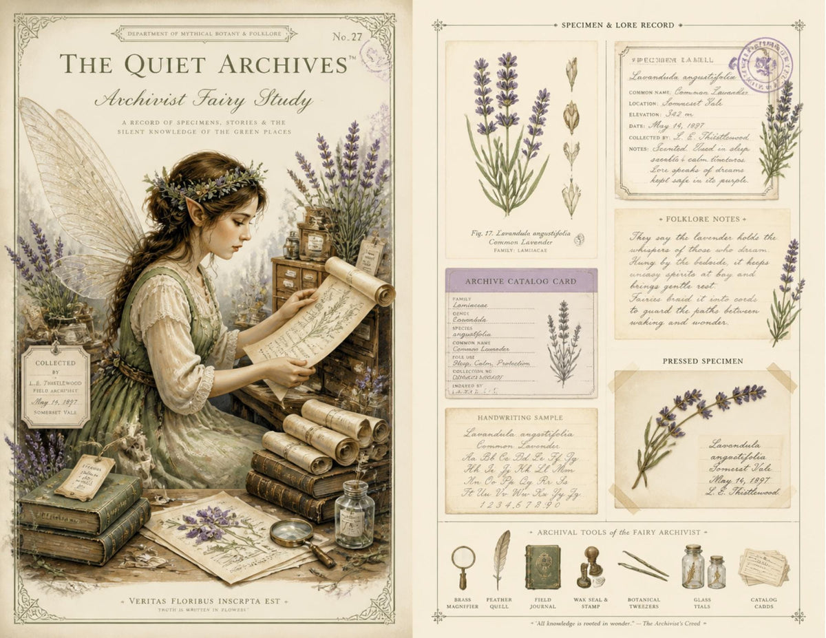 Fairy Archivist Office Junk Journal Ephemera Pack, The Quiet Archives, Vintage Fairy Botanical Papers, Handmade Journal