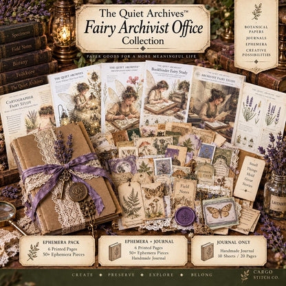 Fairy Archivist Office Junk Journal Ephemera Pack, The Quiet Archives, Vintage Fairy Botanical Papers, Handmade Journal