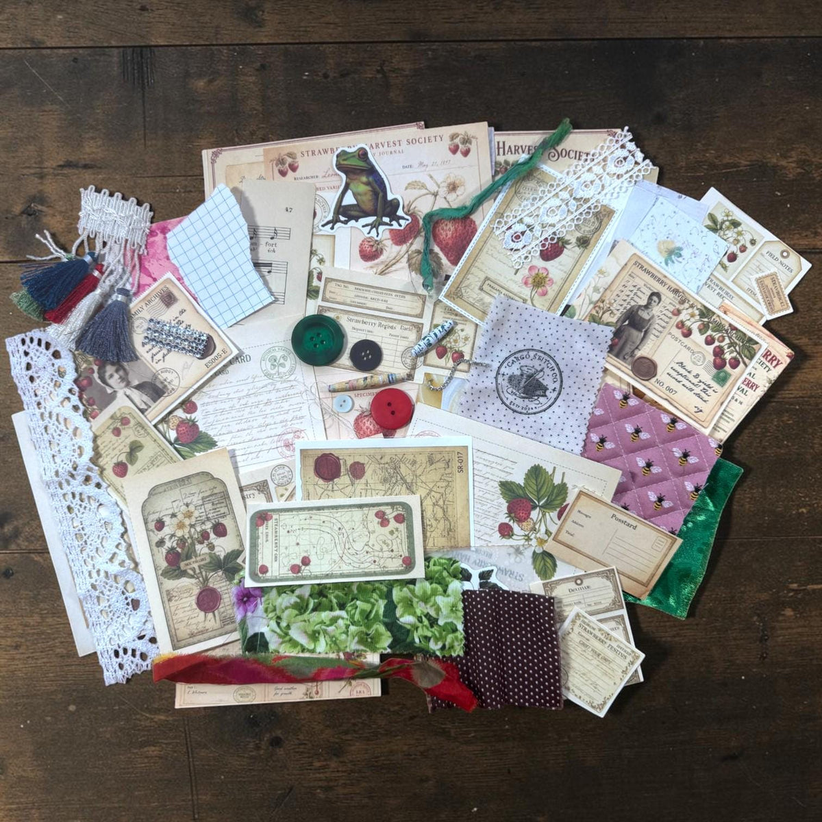 Strawberry Harvest Society Garden Records | Junk Journal Ephemera Pack | Vintage Strawberry Botanical Papers | Handmade Journal