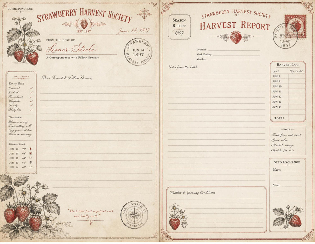 Strawberry Harvest Society Junk Journal Ephemera Pack, Vintage Botanical Garden Journal, Strawberry Paper Craft Bundle