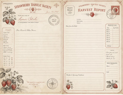 Strawberry Harvest Society Junk Journal Ephemera Pack, Vintage Botanical Garden Journal, Strawberry Paper Craft Bundle