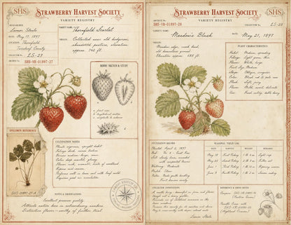 Strawberry Harvest Society Junk Journal Ephemera Pack, Vintage Botanical Garden Journal, Strawberry Paper Craft Bundle
