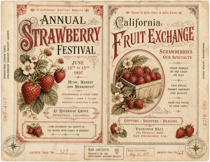 Strawberry Harvest Society Junk Journal Ephemera Pack, Vintage Botanical Garden Journal, Strawberry Paper Craft Bundle