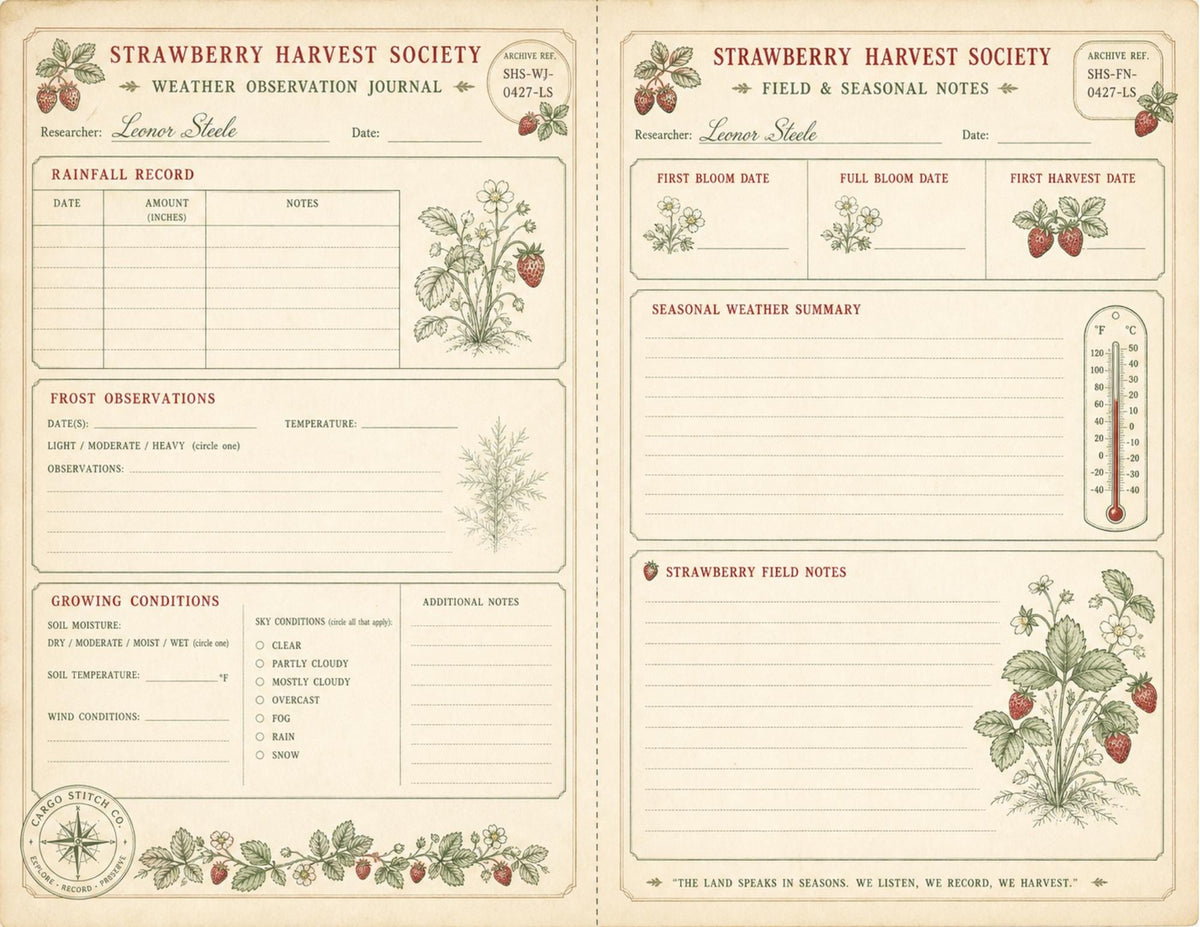 Strawberry Harvest Society Garden Records | Junk Journal Ephemera Pack | Vintage Strawberry Botanical Papers | Handmade Journal