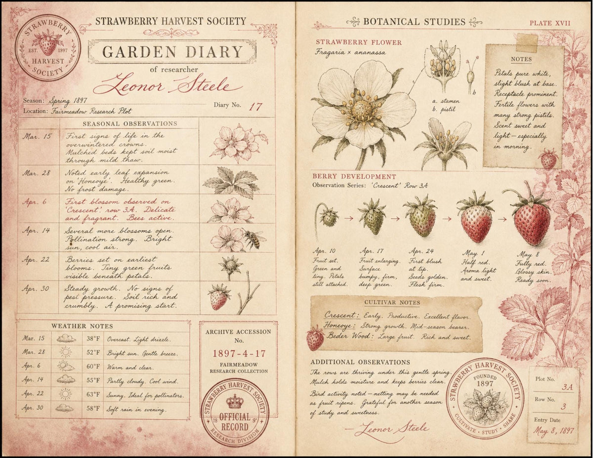 Strawberry Harvest Society Garden Records | Junk Journal Ephemera Pack | Vintage Strawberry Botanical Papers | Handmade Journal