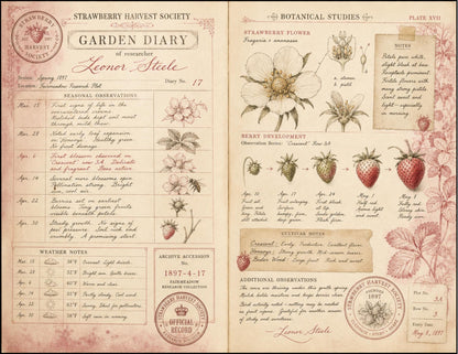 Strawberry Harvest Society Garden Records | Junk Journal Ephemera Pack | Vintage Strawberry Botanical Papers | Handmade Journal