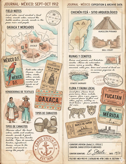 Mexico Expedition Archive Junk Journal Ephemera Pack | Vintage Travel Field Notes | Mexico Botanical & Archaeology Paper Collection