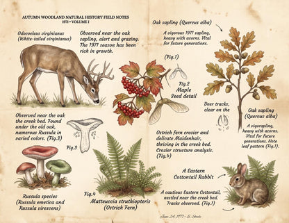 Woodland Field Notes Ephemera Collection | Handmade Woodland Junk Journal Ephemera, Botanical Nature Craft Kit, Vintage Naturalist Paper