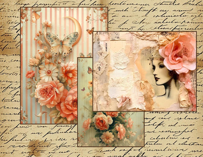 Romantic Rose Archive Junk Journal Ephemera Bundle | Vintage Floral Paper Pack | Victorian Ladies | Handmade Journal Kit