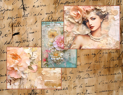 Romantic Rose Archive Junk Journal Ephemera Bundle | Vintage Floral Paper Pack | Victorian Ladies | Handmade Journal Kit