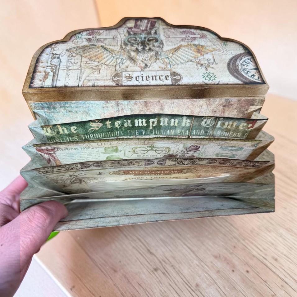 Steampunk Accordion File Folder, 4 Pocket Ephemera Organizer, Junk Journal Storage, Handmade Paper Folder