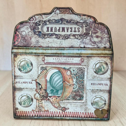 Steampunk Accordion File Folder, 4 Pocket Ephemera Organizer, Junk Journal Storage, Handmade Paper Folder
