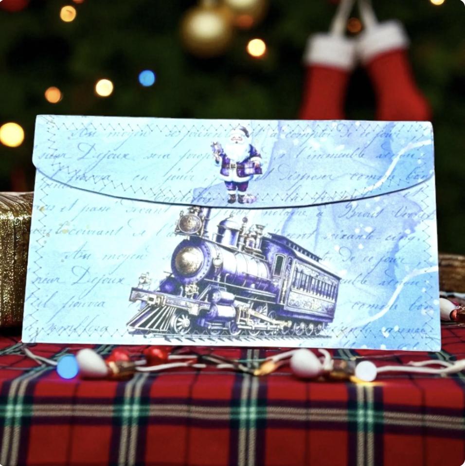 Christmas Train Accordion File Folder, 17 Pocket Ephemera Organizer, Junk Journal Storage, Holiday Paper Folder