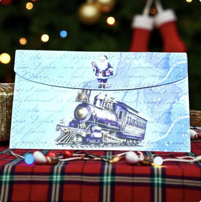 Christmas Train Accordion File Folder, 17 Pocket Ephemera Organizer, Junk Journal Storage, Holiday Paper Folder