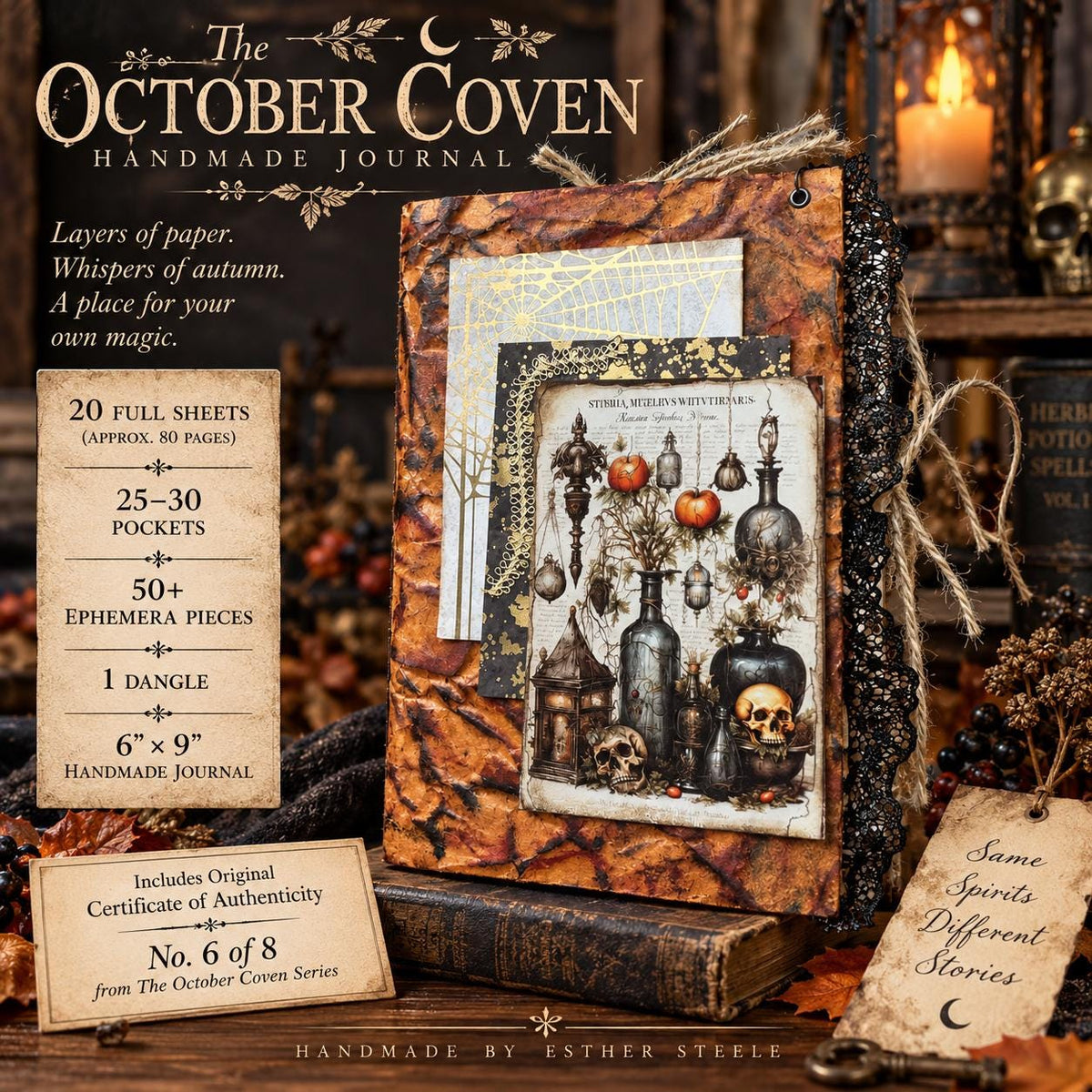 Potion Keeper’s Ledger Halloween Junk Journal, 80 Pages, 50+ Ephemera, October Coven Grimoire, Handmade Gothic Journal