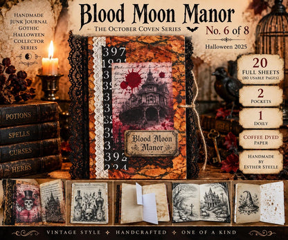 Blood Moon Manor Halloween Junk Journal, October Coven No. 6 of 8, Gothic Witch Journal, Handmade Collector Grimoire