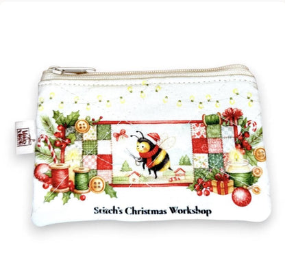 Peppermint Lane Christmas Zipper Pouch, Quilted Coin Purse, Small Holiday Pouch, Stocking Stuffer, Choose Your Design