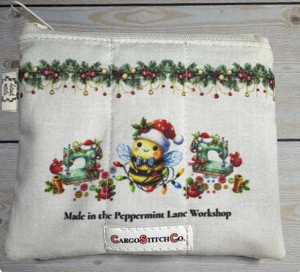 Peppermint Lane Christmas Zipper Pouch, Quilted Coin Purse, Small Holiday Pouch, Stocking Stuffer, Choose Your Design