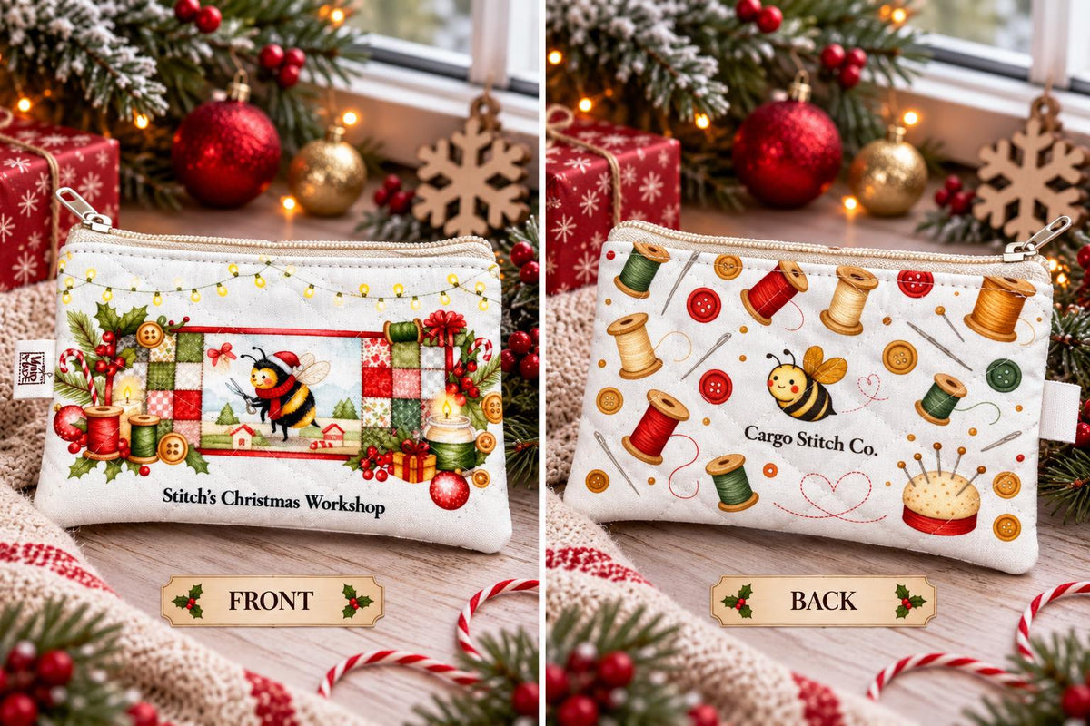 Peppermint Lane Christmas Zipper Pouch, Quilted Coin Purse, Small Holiday Pouch, Stocking Stuffer, Choose Your Design