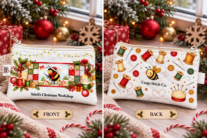 Peppermint Lane Christmas Zipper Pouch, Quilted Coin Purse, Small Holiday Pouch, Stocking Stuffer, Choose Your Design