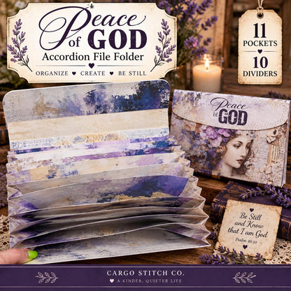 Peace of God Accordion File Folder, 11 Pockets, Christian Journal Organizer, Scripture & Prayer Card Storage