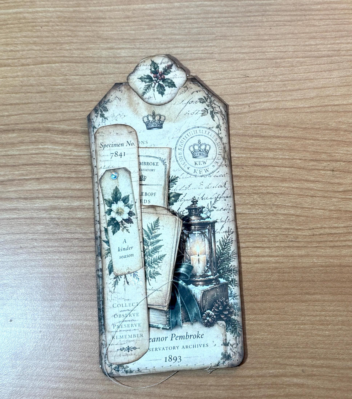 Handmade Loaded Tag Set, 4 Victorian Christmas Junk Journal Tags with Envelope & Ephemera, Eleanor’s Winter Conservatory