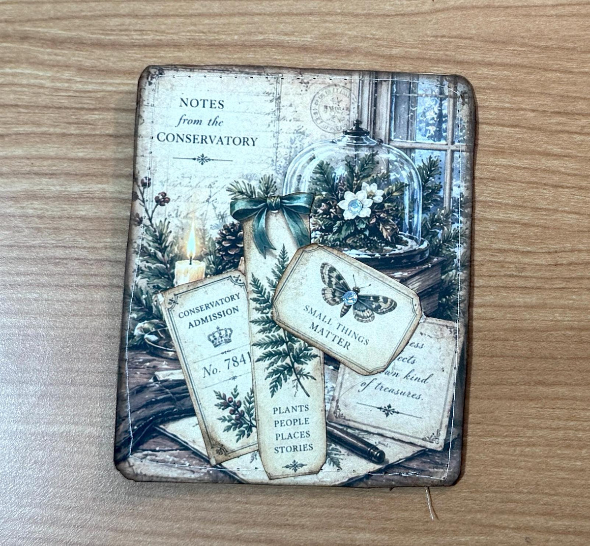 Handmade Loaded Tag Set, 4 Victorian Christmas Junk Journal Tags with Envelope & Ephemera, Eleanor’s Winter Conservatory