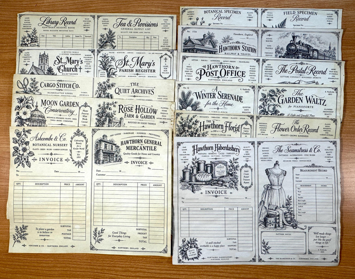 Hand Coffee Dyed Paper Pack, 11 Printed Vintage Journal Pages, Victorian Ephemera, Junk Journal Papers, Handmade Paper