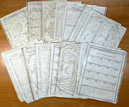 Reclaimed Coffee Dyed Paper Pack, Stenciled Planner Pages, Junk Journal Paper, Vintage Journal Ephemera, Handmade Paper