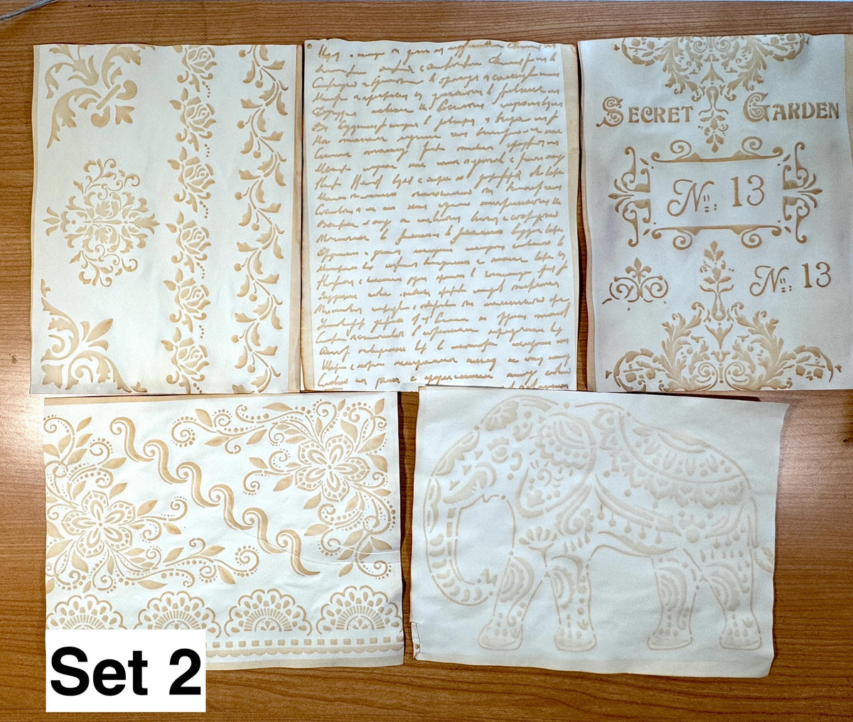 Hand Dyed Stenciled Paper, 5 Sheet Junk Journal Paper Set, Vintage Handmade Paper, Exact Set Shown, Journal Supplies
