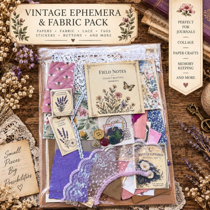 Violet Fairy Expandable Junk Journal | Handmade Fairy Journal | 114 Pages | Fabric Spine | Ephemera & Fabric Bundle