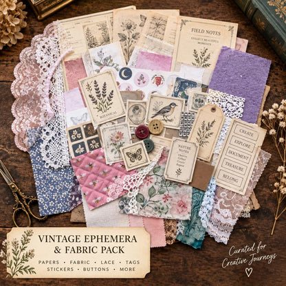 Enchanted Fairy Expandable Junk Journal | Handmade Fairy Journal | 90 Pages | 15 Pockets | Ephemera & Fabric Bundle