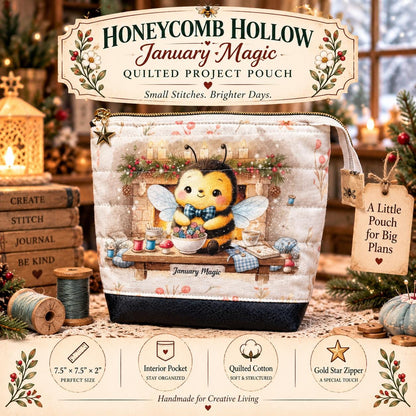 Honeycomb Hollow Quilted Project Pouch Medium | Bee Zipper Bag | Journal & Craft Supply Organizer | January Magic