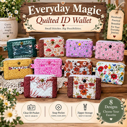 Quilted ID Wallet | Clear ID Card Holder | Zipper Coin Purse | Handmade Fabric Wallet | Everyday Magic