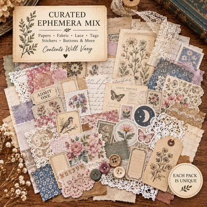 Coffee Dyed Paper & Tea Dyed Paper for Junk Journals | Handmade Stenciled, Mottled, Aged, Vintage Paper With Ephemera Pack