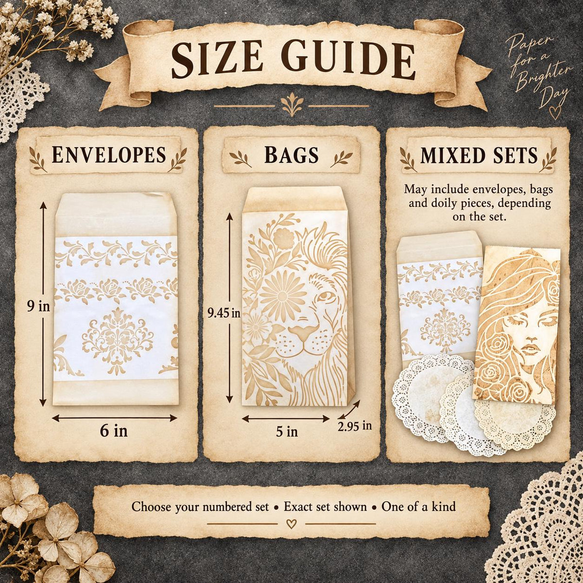 Hand Dyed Coffee Stained Envelopes & Paper Bags, Stenciled Junk Journal Ephemera, Vintage Paper Craft Supplies
