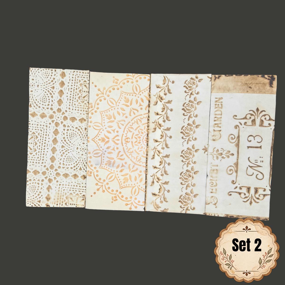 Coffee Dyed Paper Ephemera Set, Hand Stenciled Junk Journal Paper, Vintage Collage Pack, Mixed Media Craft Supplies