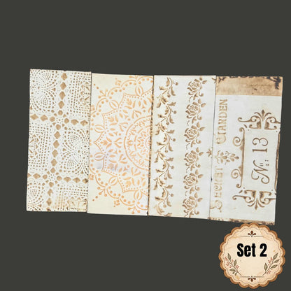 Coffee Dyed Paper Ephemera Set, Hand Stenciled Junk Journal Paper, Vintage Collage Pack, Mixed Media Craft Supplies