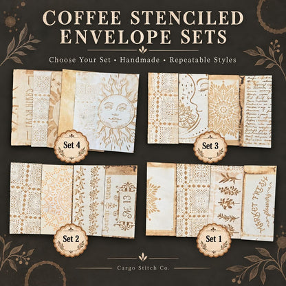 Coffee Dyed Paper Ephemera Set, Hand Stenciled Junk Journal Paper, Vintage Collage Pack, Mixed Media Craft Supplies