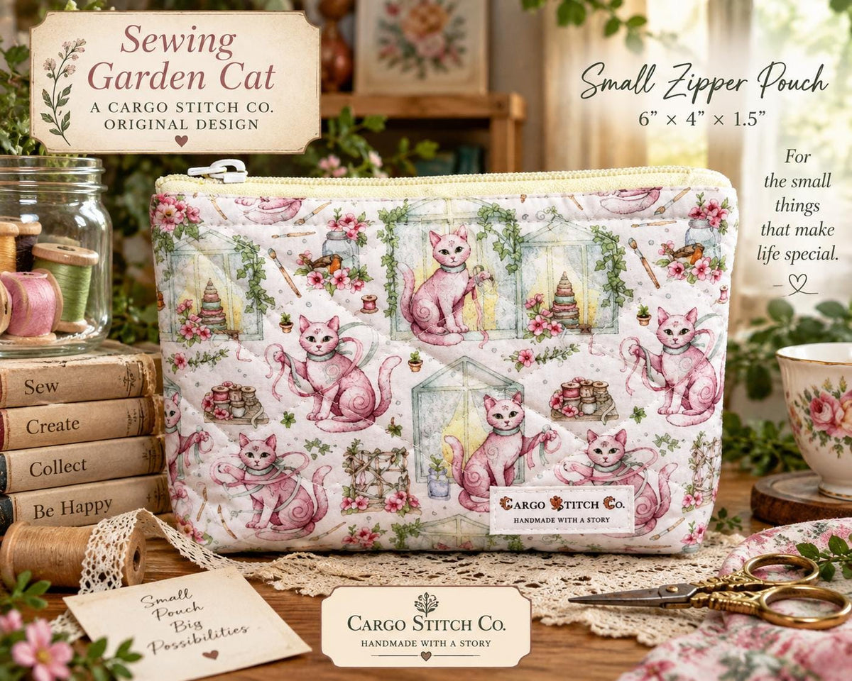 Small Zipper Pouch – Sewing Garden Cat | Cargo Stitch Co. Original