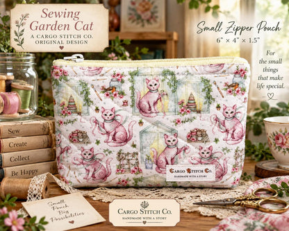 Small Zipper Pouch – Sewing Garden Cat | Cargo Stitch Co. Original