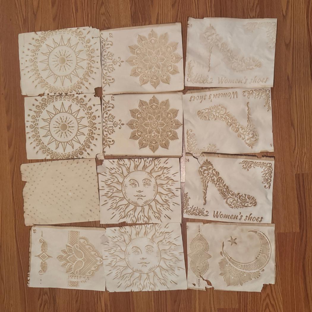 Hand Dyed Stenciled Paper Bundle, Vintage Junk Journal Pages, Celestial & Botanical Paper, Handmade Journal Supplies
