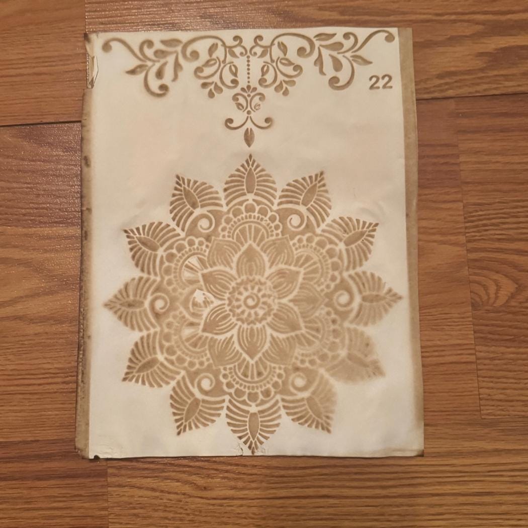 Hand Dyed Stenciled Paper Bundle, Vintage Junk Journal Pages, Celestial & Botanical Paper, Handmade Journal Supplies