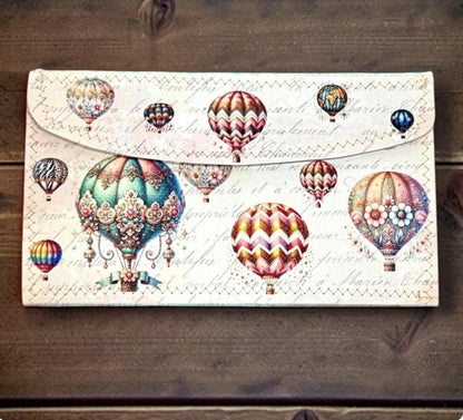 Hot Air Balloon Accordion File Folder, 17 Pocket Ephemera Organizer, Junk Journal Storage, Handmade Paper Clutch